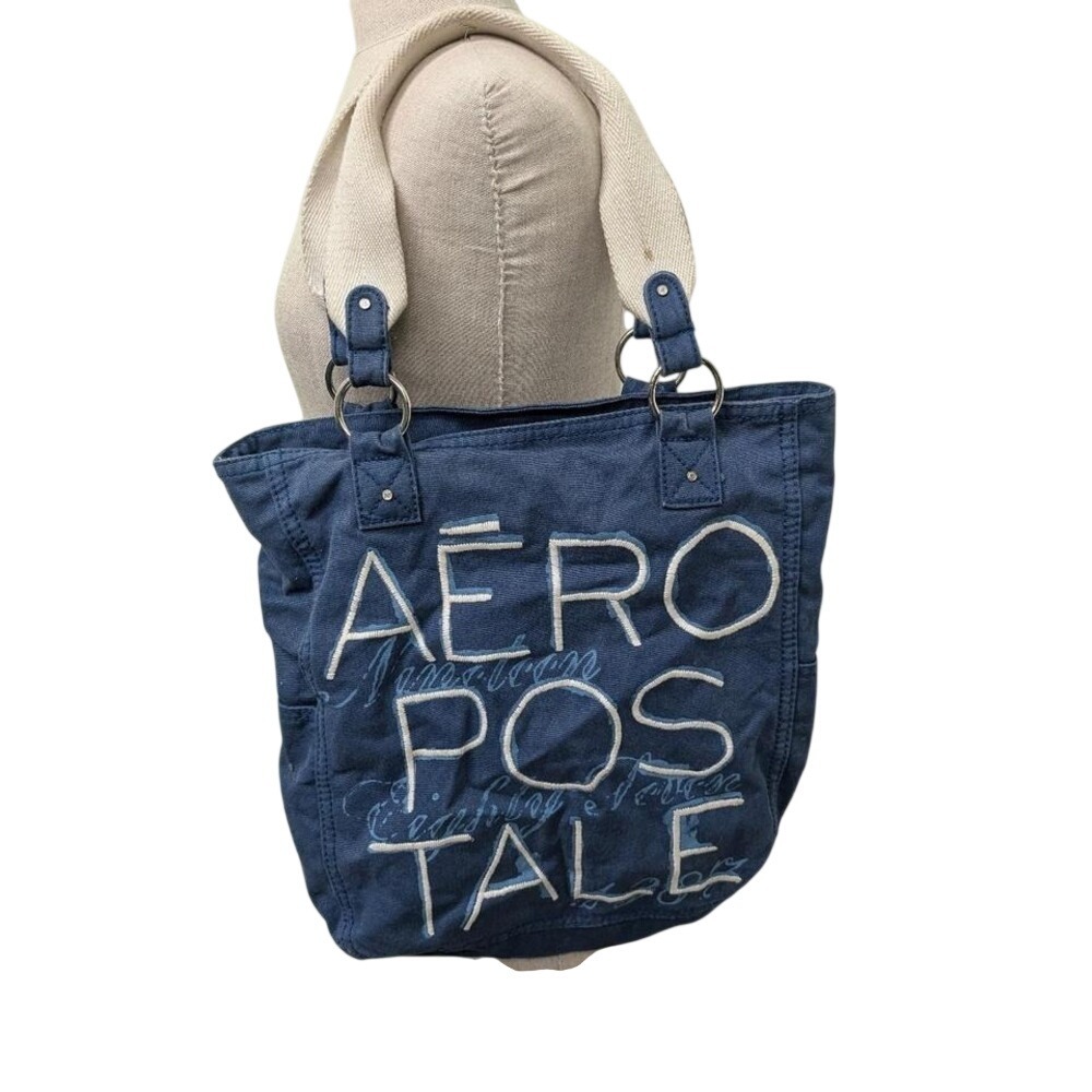 Aeropostale blue canvas tote‎ bag with white embroidery